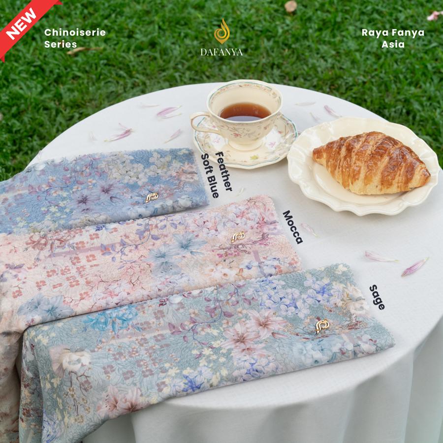 𝐃𝐀𝐅𝐀𝐍𝐘𝐀 - Chinoiserie Series Jilbab Motif Floral Kerudung Segi Empat Hijab Scarf bahan Voal Laser Cut Rayafanya Edition