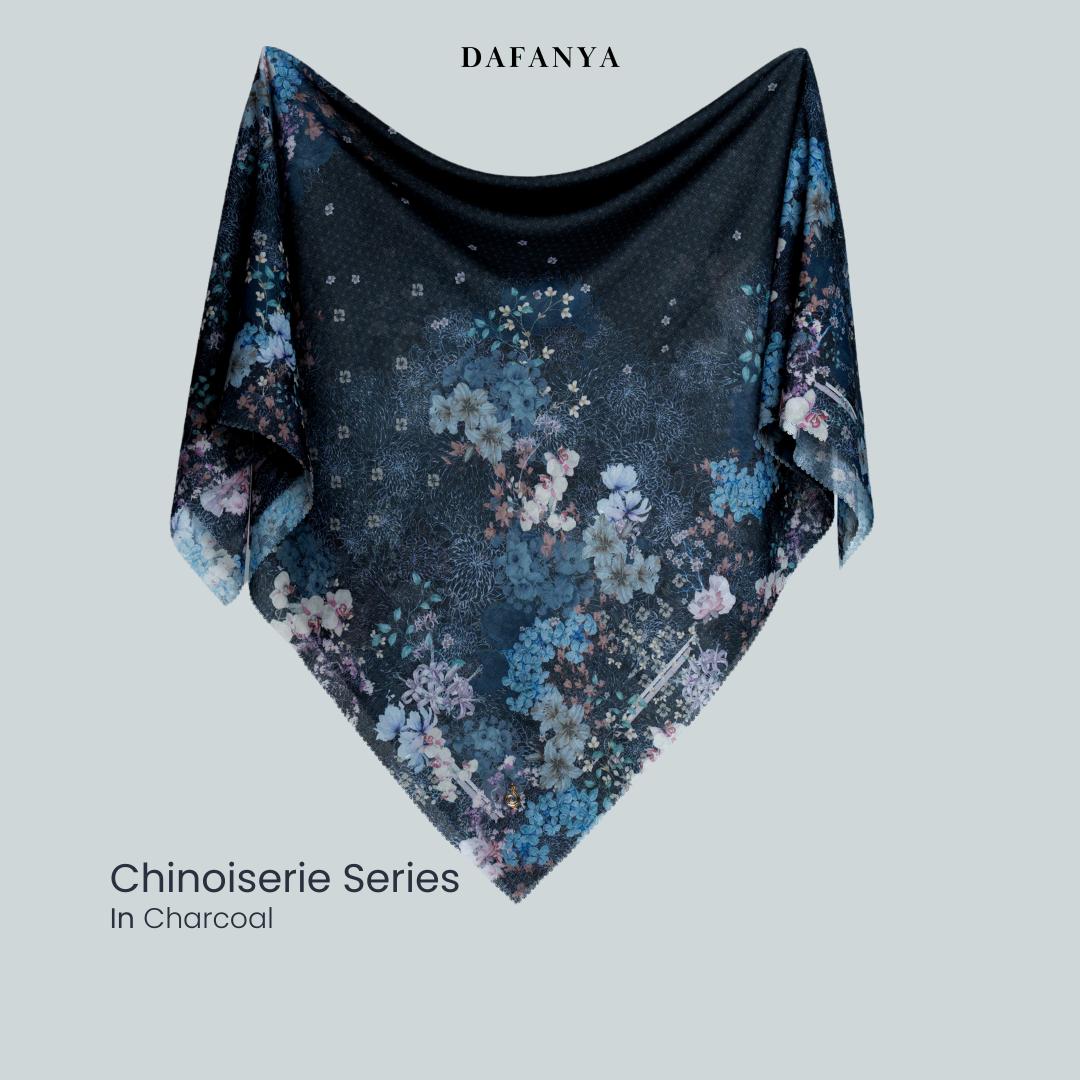 𝐃𝐀𝐅𝐀𝐍𝐘𝐀 - Chinoiserie Series Jilbab Motif Floral Kerudung Segi Empat Hijab Scarf bahan Voal Laser Cut Rayafanya Edition