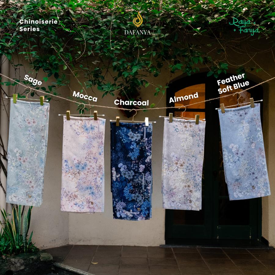 𝐃𝐀𝐅𝐀𝐍𝐘𝐀 - Chinoiserie Series Jilbab Motif Floral Kerudung Segi Empat Hijab Scarf bahan Voal Laser Cut Rayafanya Edition