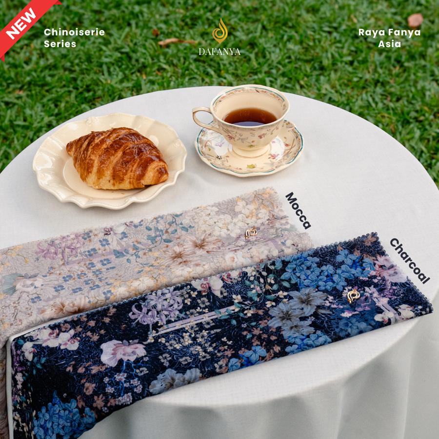 𝐃𝐀𝐅𝐀𝐍𝐘𝐀 - Chinoiserie Series Jilbab Motif Floral Kerudung Segi Empat Hijab Scarf bahan Voal Laser Cut Rayafanya Edition