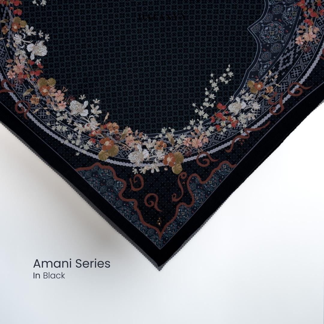 𝐃𝐀𝐅𝐀𝐍𝐘𝐀 - Amani Series Jilbab Motif Floral Kerudung Segi Empat Hijab Scarf bahan Voal Laser Cut