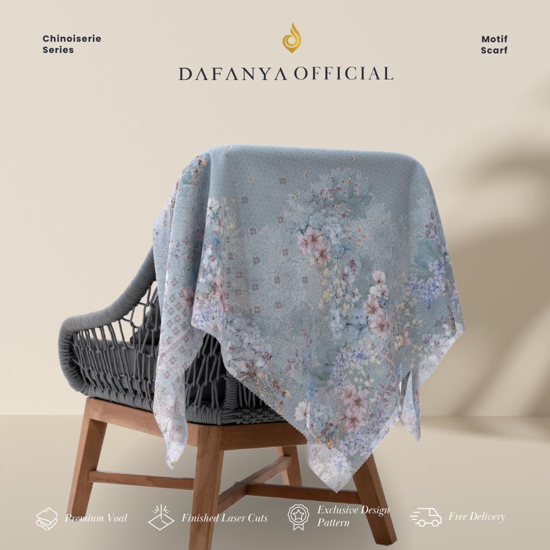 𝐃𝐀𝐅𝐀𝐍𝐘𝐀 - Chinoiserie Series Jilbab Motif Floral Kerudung Segi Empat Hijab Scarf bahan Voal Laser Cut Rayafanya Edition