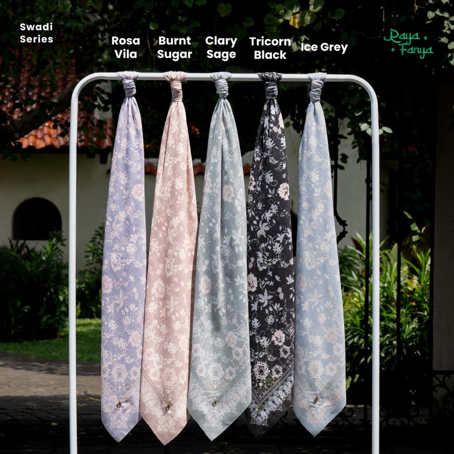 𝐃𝐀𝐅𝐀𝐍𝐘𝐀 - Swadi Series Jilbab Motif Floral Kerudung Segi Empat Hijab Scarf bahan Voal Laser Cut Rayafanya Edition