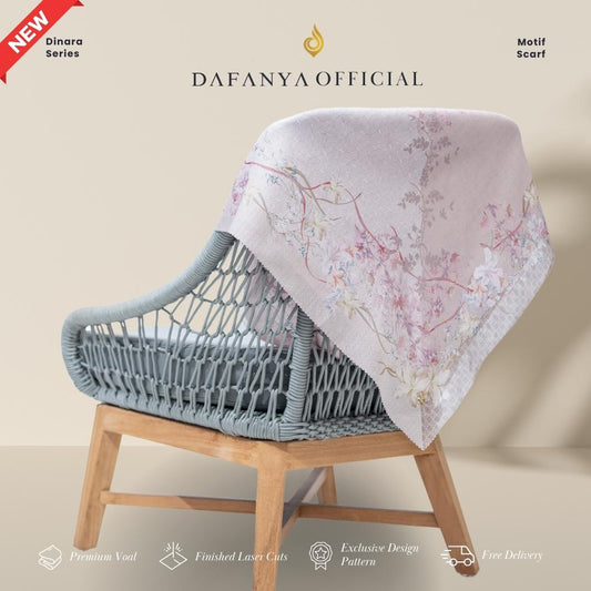 𝐃𝐀𝐅𝐀𝐍𝐘𝐀 - Dinara Series Jilbab Motif Floral Kerudung Segi Empat Hijab Scarf bahan Voal Laser Cut