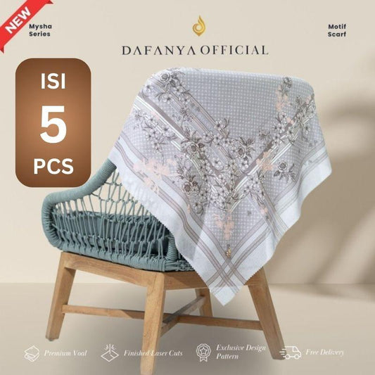 [Bundle 5 Pcs] 𝐃𝐀𝐅𝐀𝐍𝐘𝐀 - Mysha Series Jilbab Motif Floral Kerudung Segi Empat Hijab Scarf bahan Voal Laser Cut