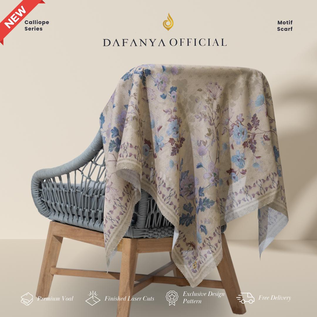 𝐃𝐀𝐅𝐀𝐍𝐘𝐀 - Syari 130x130 Calliope Series Jilbab Motif Floral Kerudung Segi Empat Hijab Scarf bahan Voal Laser Cut