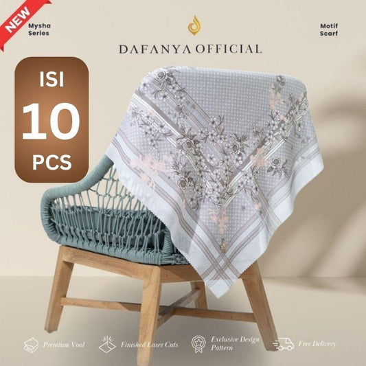 [Bundle 10 Pcs] 𝐃𝐀𝐅𝐀𝐍𝐘𝐀 - Mysha Series Jilbab Motif Floral Kerudung Segi Empat Hijab Scarf bahan Voal Laser Cut