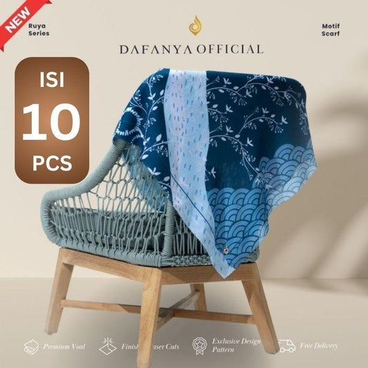 [Bundle 10 Pcs] 𝐃𝐀𝐅𝐀𝐍𝐘𝐀 - Ruya Series Jilbab Motif Abstrak Kerudung Segi Empat Hijab Scarf bahan Voal Laser Cut