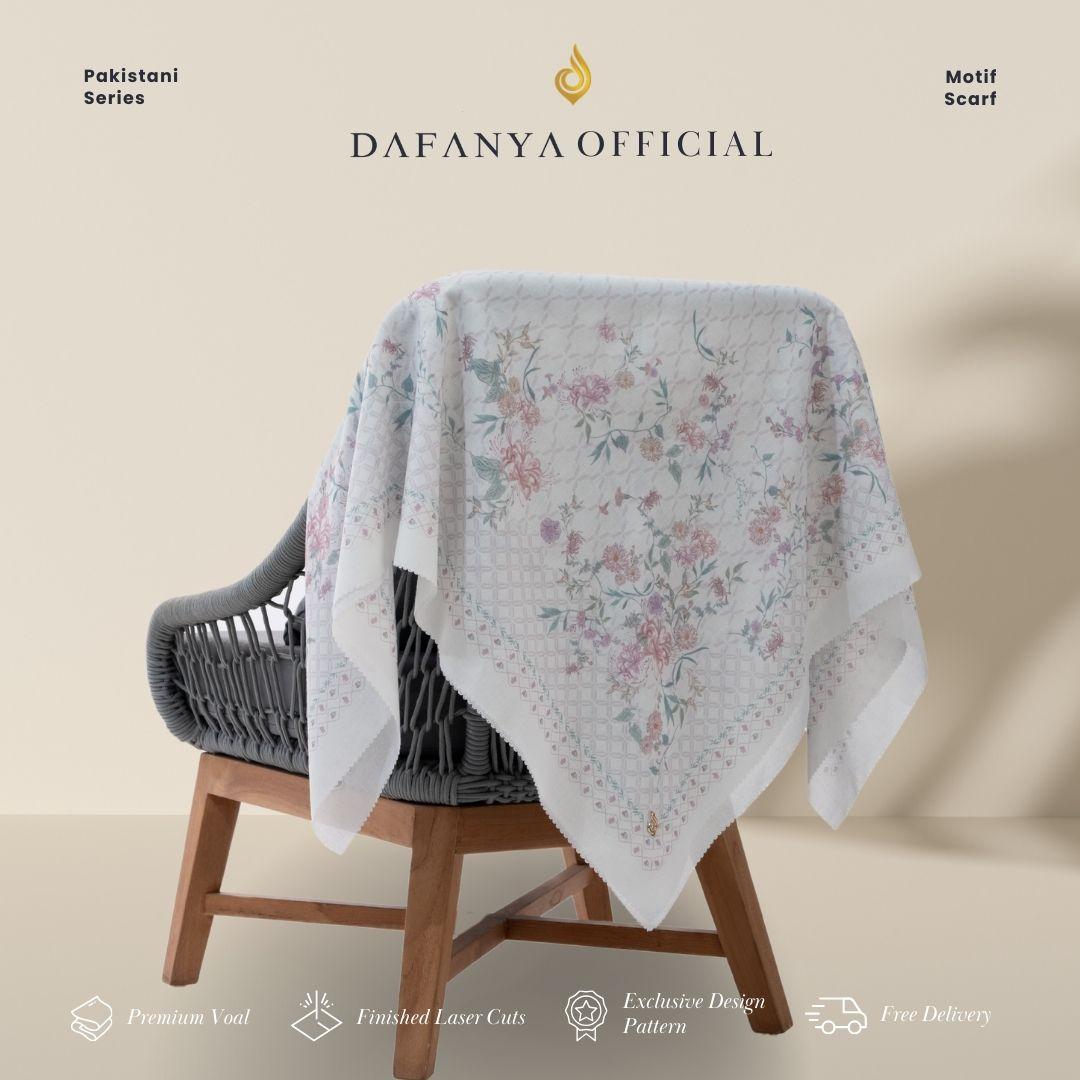 𝐃𝐀𝐅𝐀𝐍𝐘𝐀 - Syari 130x130 Pakistani Series Jilbab Motif Floral Kerudung Segi Empat Hijab Scarf bahan Voal Laser Cut Rayafanya Edition
