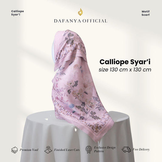 𝐃𝐀𝐅𝐀𝐍𝐘𝐀 - Syari 130x130 Calliope Series Jilbab Motif Floral Kerudung Segi Empat Hijab Scarf bahan Voal Laser Cut