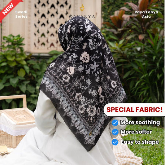 𝐃𝐀𝐅𝐀𝐍𝐘𝐀 - Swadi Series Jilbab Motif Floral Kerudung Segi Empat Hijab Scarf bahan Voal Laser Cut Rayafanya Edition