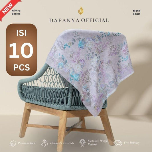 [Bundle 10 Pcs] 𝐃𝐀𝐅𝐀𝐍𝐘𝐀 - Nimra Series Jilbab Motif Floral Kerudung Segi Empat Hijab Scarf bahan Voal Laser Cut