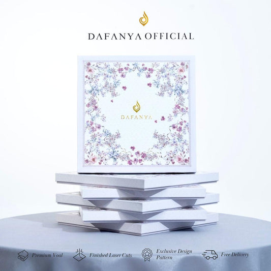 [BOX ONLY] 𝐃𝐀𝐅𝐀𝐍𝐘𝐀 - Exclusive Hard Box Motif Bunga Kotak Jilbab Hampers Kado Premium Putih