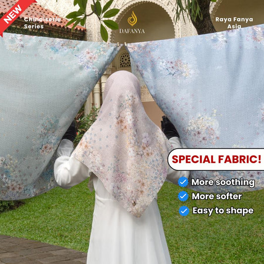 𝐃𝐀𝐅𝐀𝐍𝐘𝐀 - Chinoiserie Series Jilbab Motif Floral Kerudung Segi Empat Hijab Scarf bahan Voal Laser Cut Rayafanya Edition
