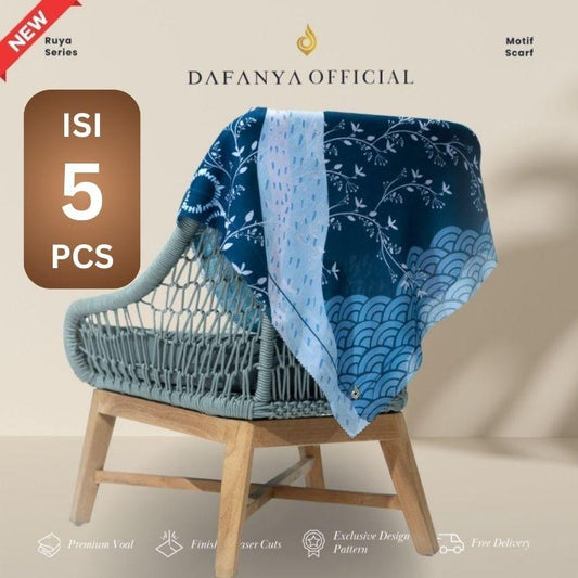 [Bundle 5 Pcs] 𝐃𝐀𝐅𝐀𝐍𝐘𝐀 - Ruya Series Jilbab Motif Abstrak Kerudung Segi Empat Hijab Scarf bahan Voal Laser Cut