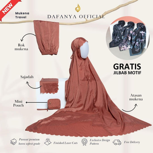 [ GRATIS JILBAB ] 𝐃𝐀𝐅𝐀𝐍𝐘𝐀 - Mukena 3 in 1 Traveling Prayer Set Mini Pouch Terlembut Parasut Korea Tepi Lasercut