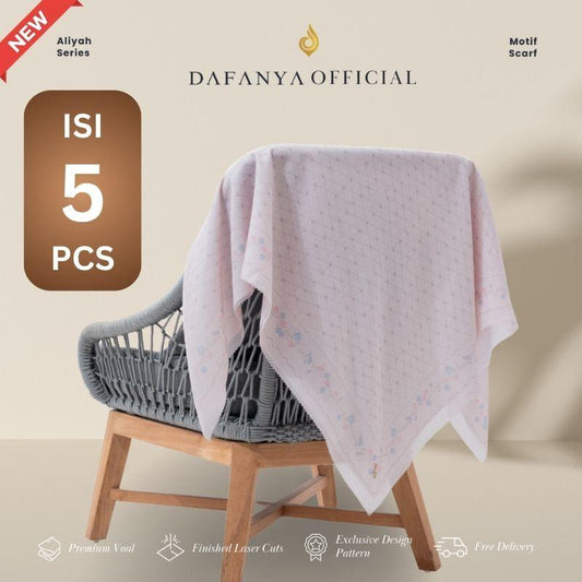 [Bundle 5 Pcs] 𝐃𝐀𝐅𝐀𝐍𝐘𝐀 - Aliyah Series Jilbab Monogram Floral Kerudung Segi Empat Hijab Scarf bahan Voal Laser Cut