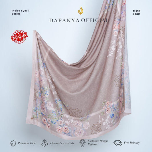 𝐃𝐀𝐅𝐀𝐍𝐘𝐀 - Syari Indira Series Jilbab Motif Floral Kerudung Segi Empat Hijab Scarf bahan Voal Laser Cut