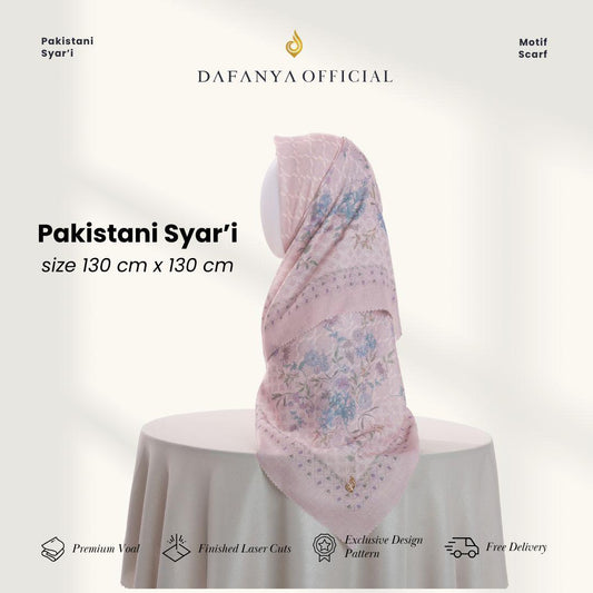 𝐃𝐀𝐅𝐀𝐍𝐘𝐀 - Syari 130x130 Pakistani Series Jilbab Motif Floral Kerudung Segi Empat Hijab Scarf bahan Voal Laser Cut Rayafanya Edition