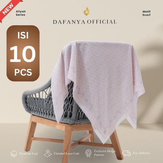 [Bundle 10 Pcs] 𝐃𝐀𝐅𝐀𝐍𝐘𝐀 - Aliyah Series Jilbab Monogram Floral Kerudung Segi Empat Hijab Scarf bahan Voal Laser Cut